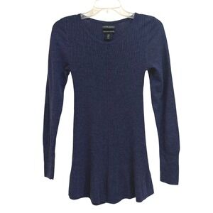 Cynthia Rowley Blue 100% Extrafine Merino Wool Ribbed Peplum Sweater Sz M NWOT